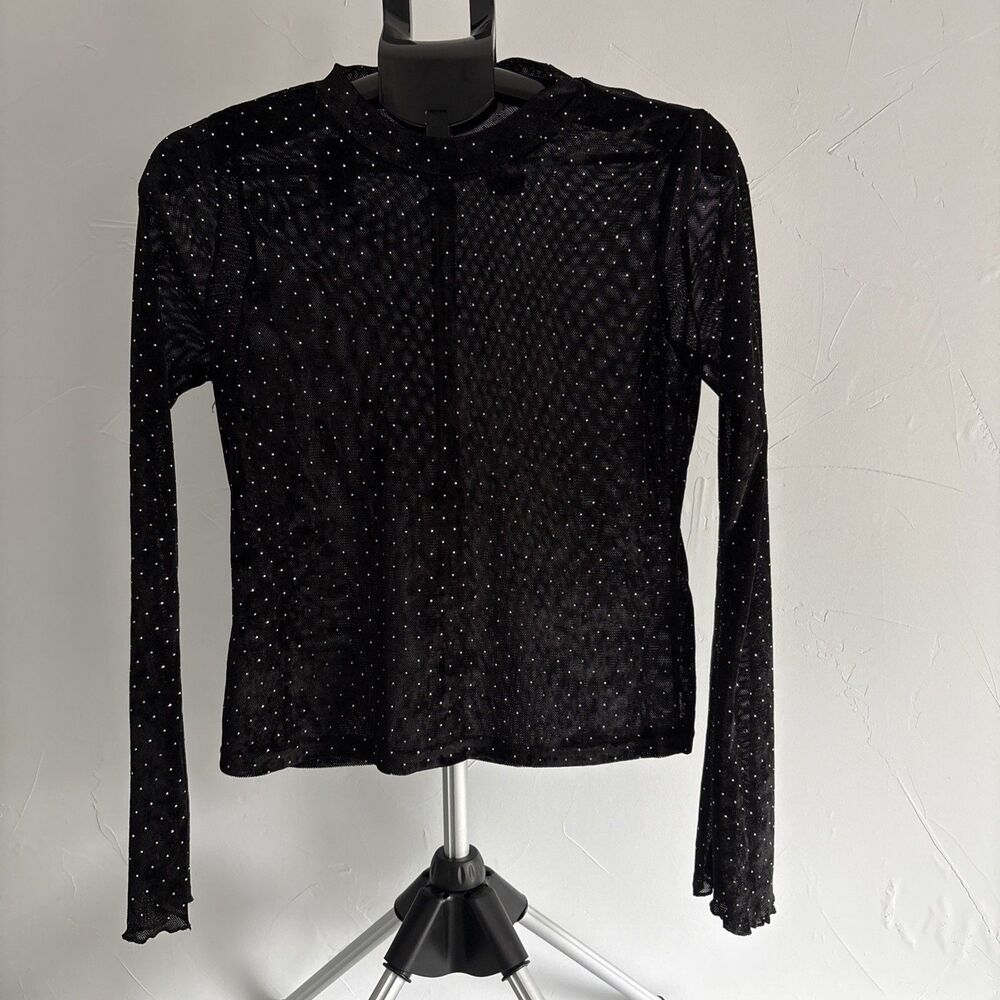 Altar'd State Black Sheer Rhinestone Top XL Long Sleeve Sparkle Shimmer
